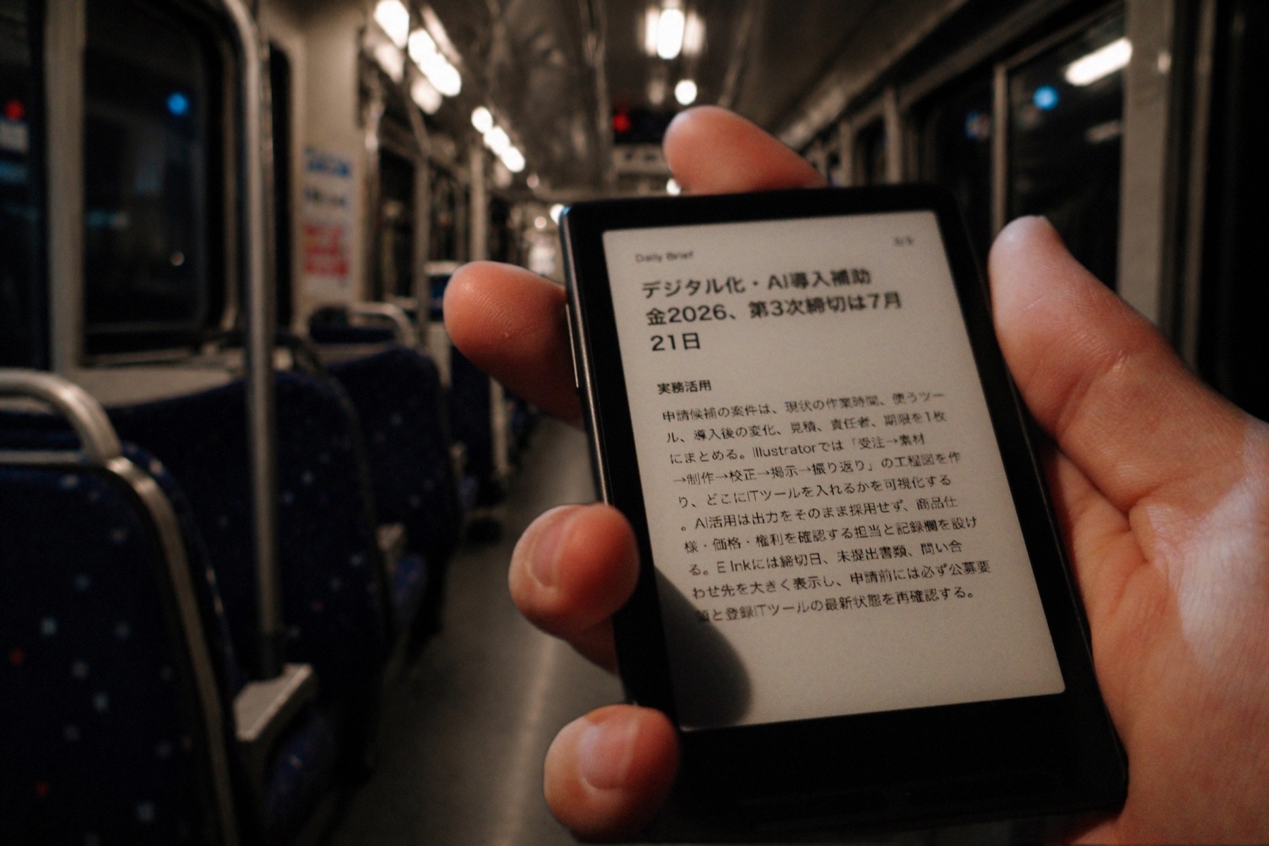 電車内でX3を読む様子